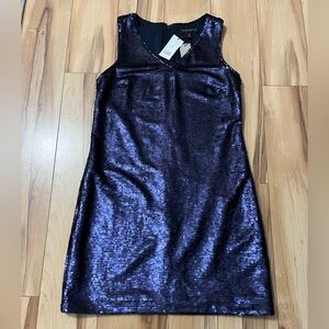 BANANA REPUBLIC Petite Mini Blue Sequin V-Neck Sleeveless Shift Tank Dress 0P